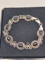 Vintage 925er Silber Armband mit Onyx Filigran Meisterpunze