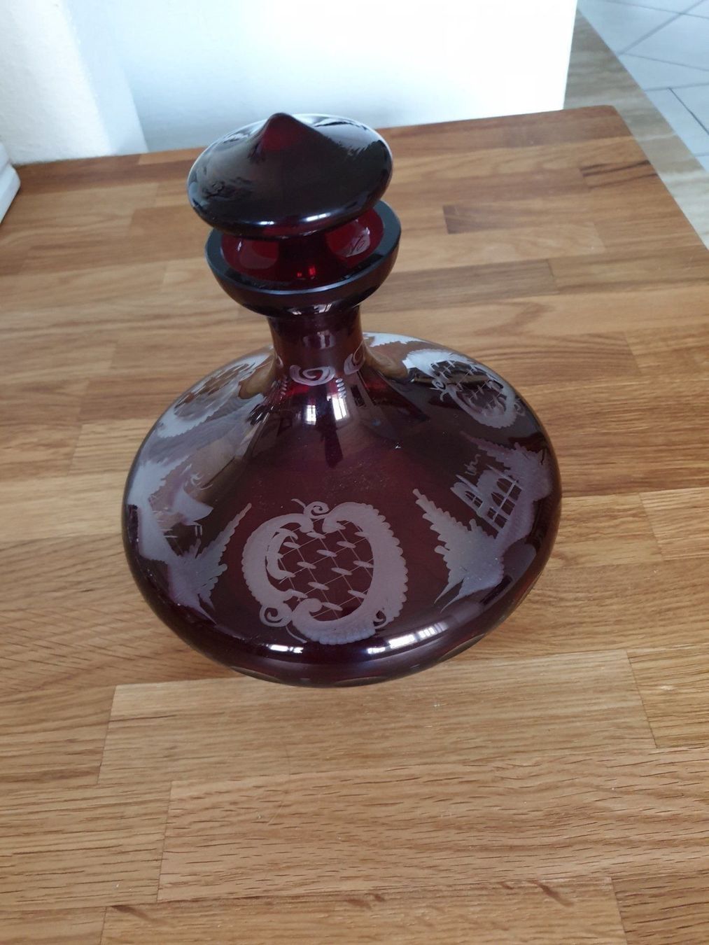 Caraffe: antik KRISTALL-RUBINGLAS-KARAFFE bauchig ca100 J. – Nuovo (secondo la descrizione) da Tägerwilen venduto da Slodei 1