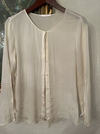 Elegante Gereinigt BOSS Bluse 💯Seide Kreme Gr M S