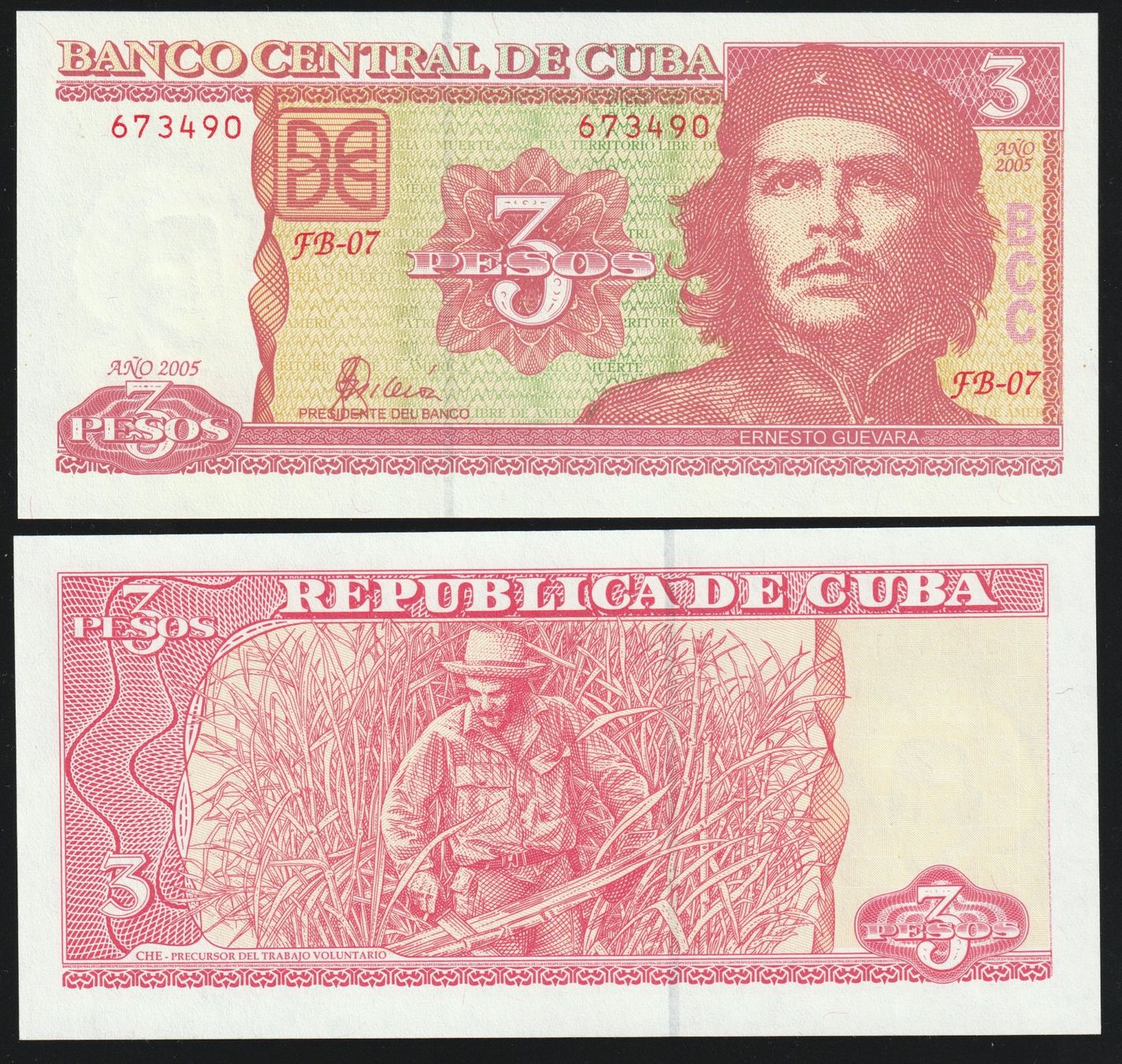 Banknoten: Cuba 3 Pesos UNC 2005 Che Guevara – Neu und originalverpackt aus Naters von Radman