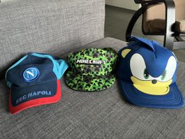 Lotto di 3 cappellini per bambini: Sonic, Minecraft, Napoli