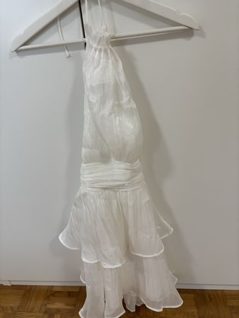 Kleid weiss Neckholder Rüschen gerafft Grösse S neu