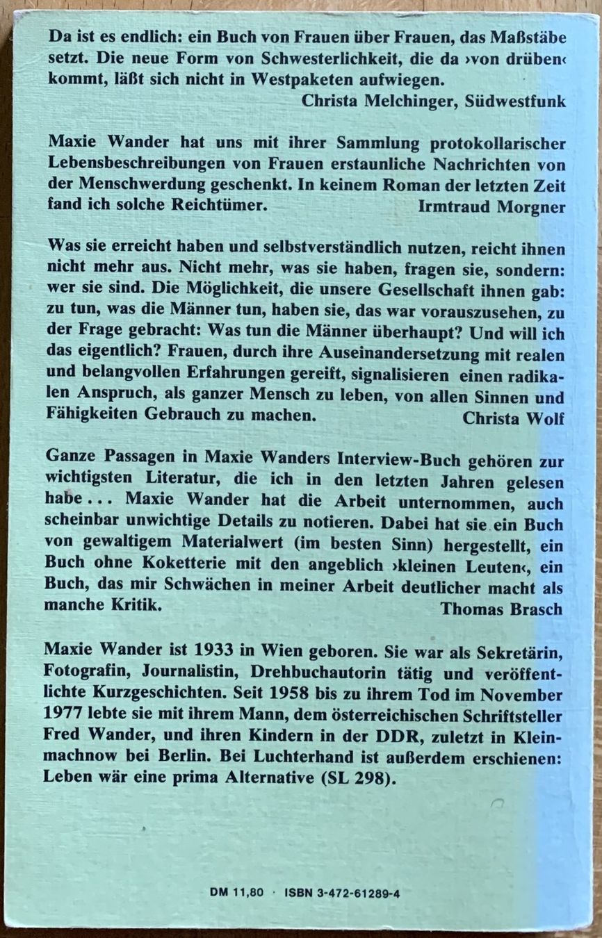 Libri: BUCH - MAXIE WANDER - GUTEN MORGEN, DU SCHÖNE – Usato da Birsfelden venduto da Emporio82 1