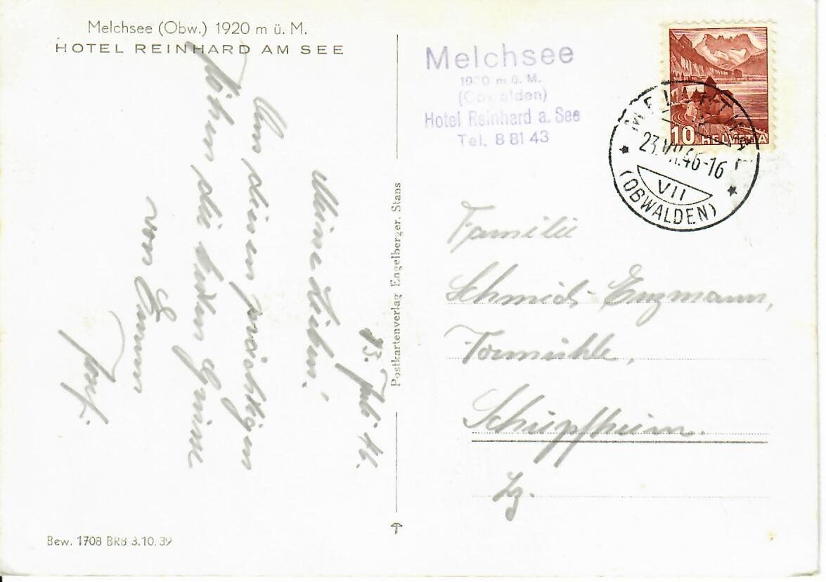 Cartoline postali: am Tannensee auf Melchsee 1946 – Usato da Hochdorf venduto da Ziegel-16 1