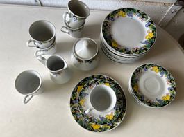 6-teiliges Kaffeegeschirr - Rand mit Blätter-Trauben-Birnen