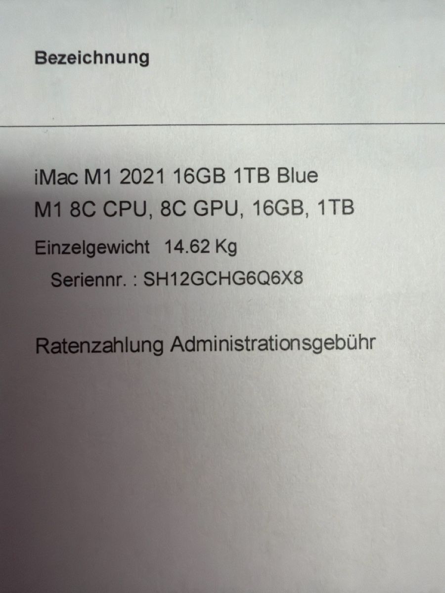 Apple PC: iMac M1 2021 16GB 1TB Blue – Difettoso da Muhen venduto da Thepacemaker 1