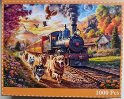 1000 Puzzle Huadada, Happy Train, Herbst, Hunde, Eisenbahn