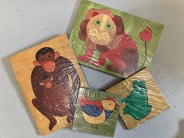 4 wunderschöne Holzpuzzle mit Tiermotiv