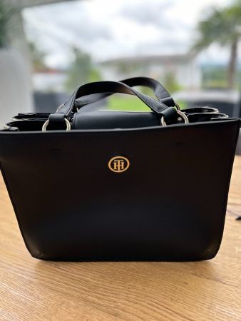 TOMMY HILFIGER Handtasche, schwarz beige weiss