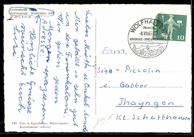 Cartoline postali: Wolfhalden /AR, Ferienheim Schönenbühl – Usato da Berlin venduto da bartko-reher 1