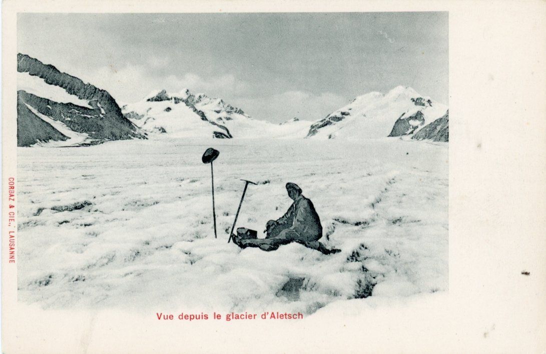 Cartes postales: Aletschgletscher   VS  ob Riederalp  -  Rastpause   ca. 1900 – D'occasion à Brig par Valcards54