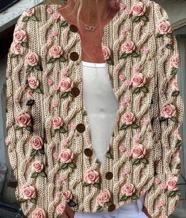 stilvoller edler 3D-Druck Strick-Cardigan, 1 Size