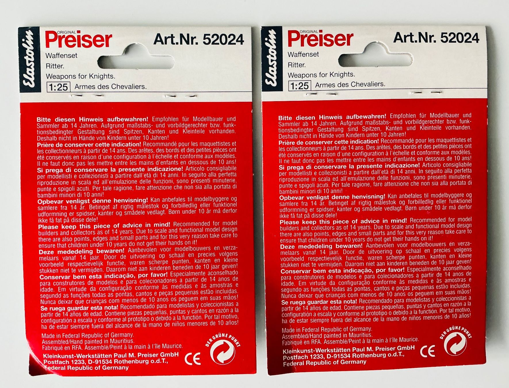 Elastolin Giocattoli: Elastolin Preiser 2 Waffensets Ritter Armes des Chevalliers – Nuovo (secondo la descrizione) da Hergiswil NW venduto da Liteng 1