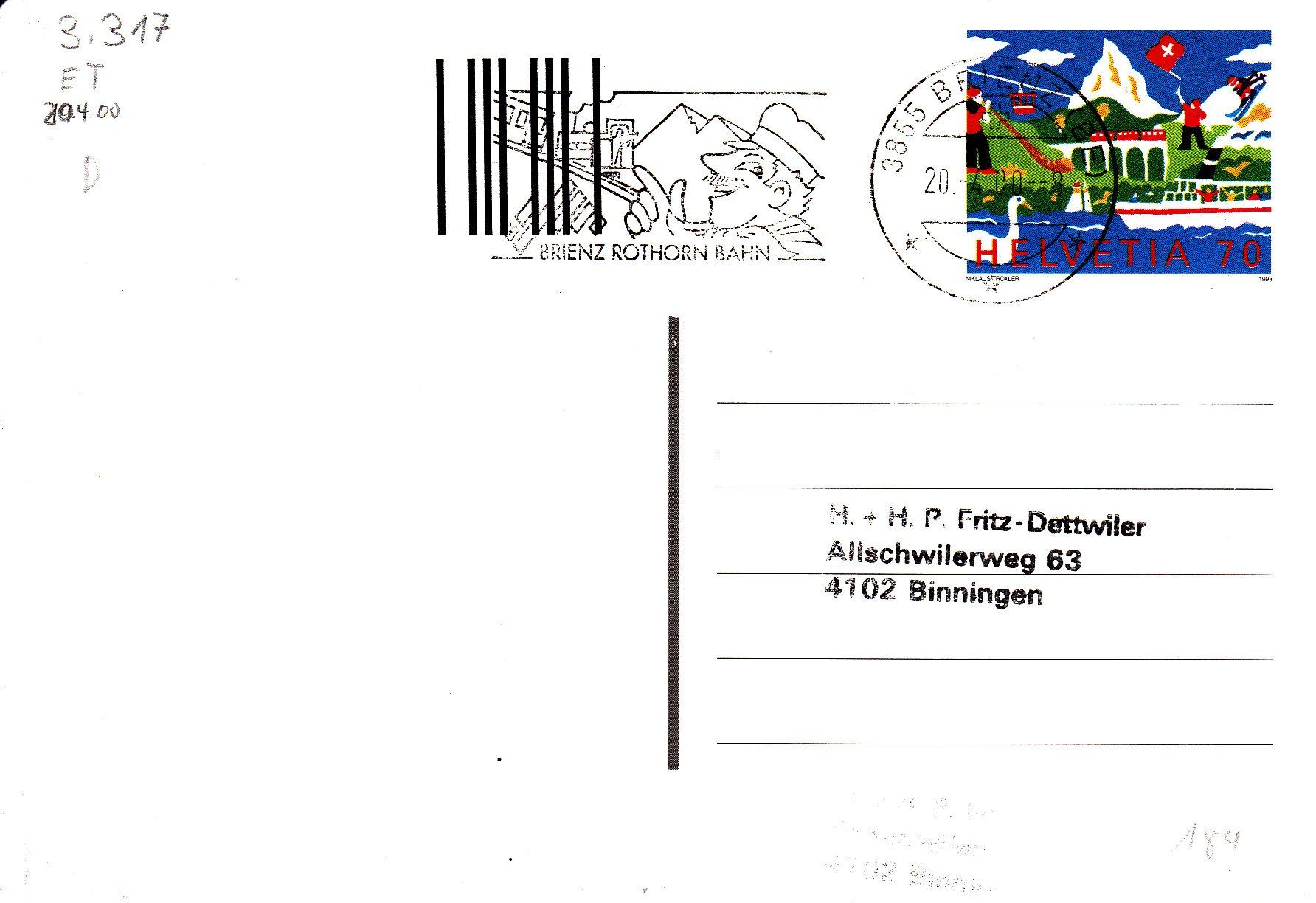 Stempel: PK Brienz Rothorn Bahn - LT- u.ET Post-Flaggenstempel 2000 – Neu (gemäss Beschreibung) aus Binningen von Hahexa 1