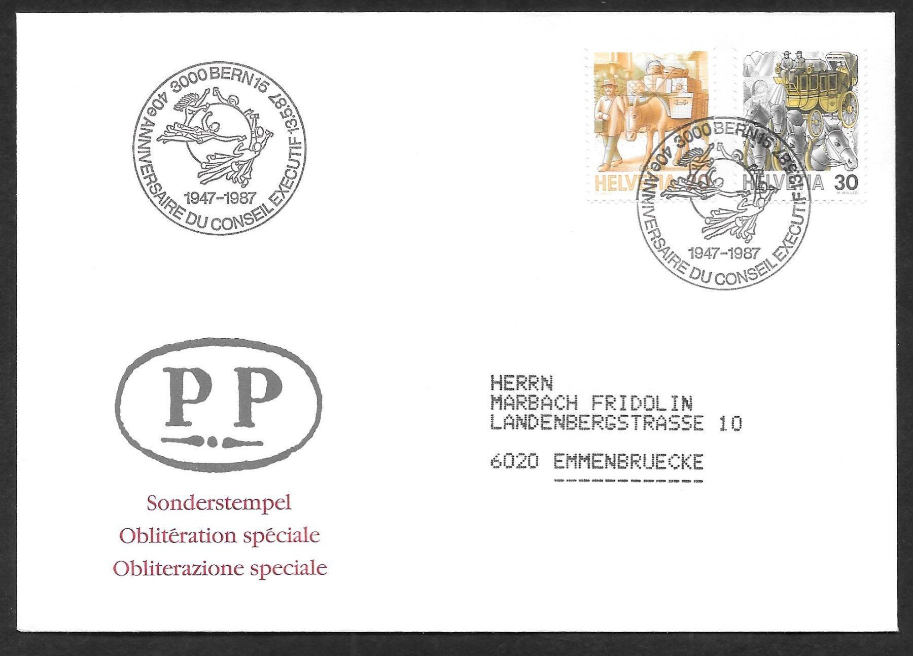Tutti i francobolli: Sonderbrief S. 1295 Conseil Executif Bern 13.5.1987 – Nuovo (secondo la descrizione) da Olten venduto da clotaldi