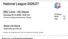 2 x Tickets - Di. 20.10.2026 - ZSC Lions gg. HC Davos