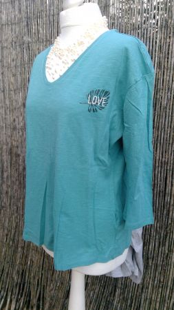 Lot 2x Sweat T-shirt manches 3/4 émeraude & gris chiné, NEUF