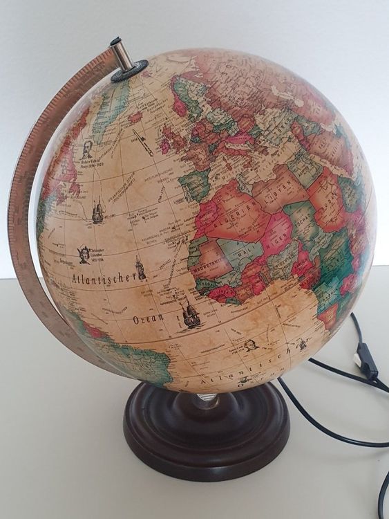 Deko Globus Antik Look - 27,5cm Holz Sockel Maritim Design