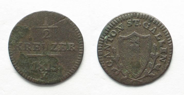Alle Münzen: ST. GALLEN Halbkreuzer 1815 Billon – Gebraucht aus Riehen von sesambestcoins2004