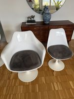 Tulip Style Chairs White With Grey Cushions Set Of Two