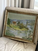Oelgemaelde Landschaft am See goldener Rahmen