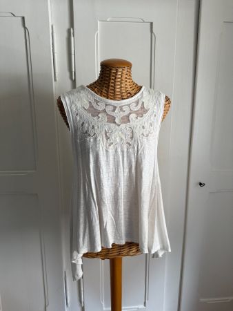 FREE PEOPLE - Hippie Top offweiss mit Leinen S
