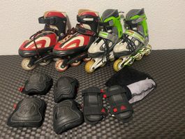 Rollerblades 2 Paar verstellbar, Gr. 28-32/34-37, Schutz