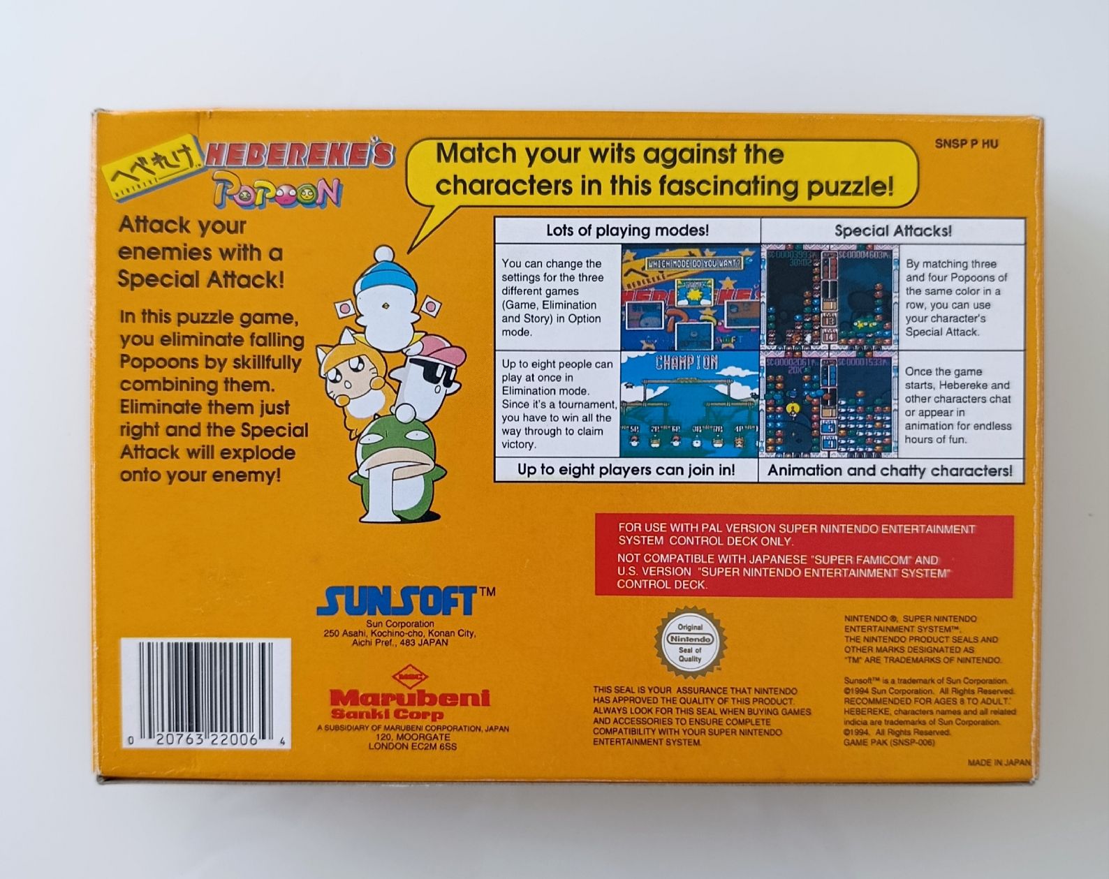 Nintendo Giochi: SNES Spiel Hebereke's Popoon Sunsoft PAL Version – Usato da Wil SG venduto da Donaldus 4