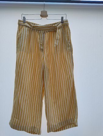 Tom Tailor Damen Weite Leinenhosen gelb gestreift, Gr. 42