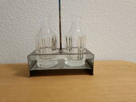 Vintage Essig & Öl Menage mit Glasflaschen