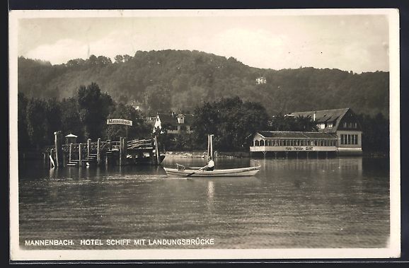 Cartoline postali: Mannenbach, Hotel Schiff mit Landungsbr – Usato da Berlin venduto da bartko-reher