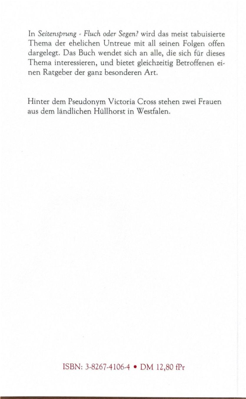 Libri: Cross Victoria, Seitensprung - Fluch oder Segen – Nuovo (secondo la descrizione) da Sarnen venduto da Livres 1