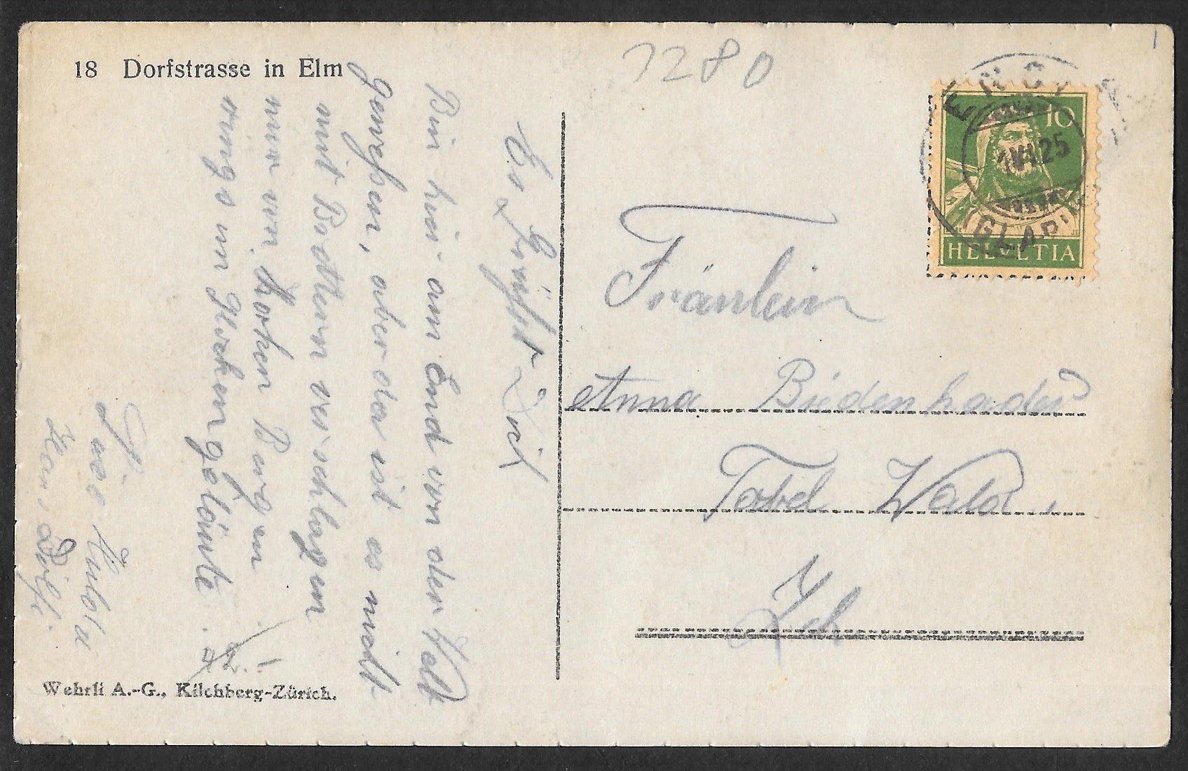 Cartoline postali: Elm Dorfstrasse mit Pension Elmer – Usato da Olten venduto da clotaldi 1