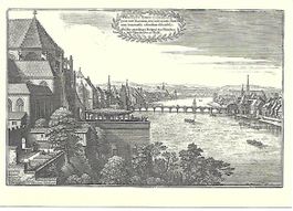 Alte Ansicht Basel mit Rhein und Mittlerer Brücke
