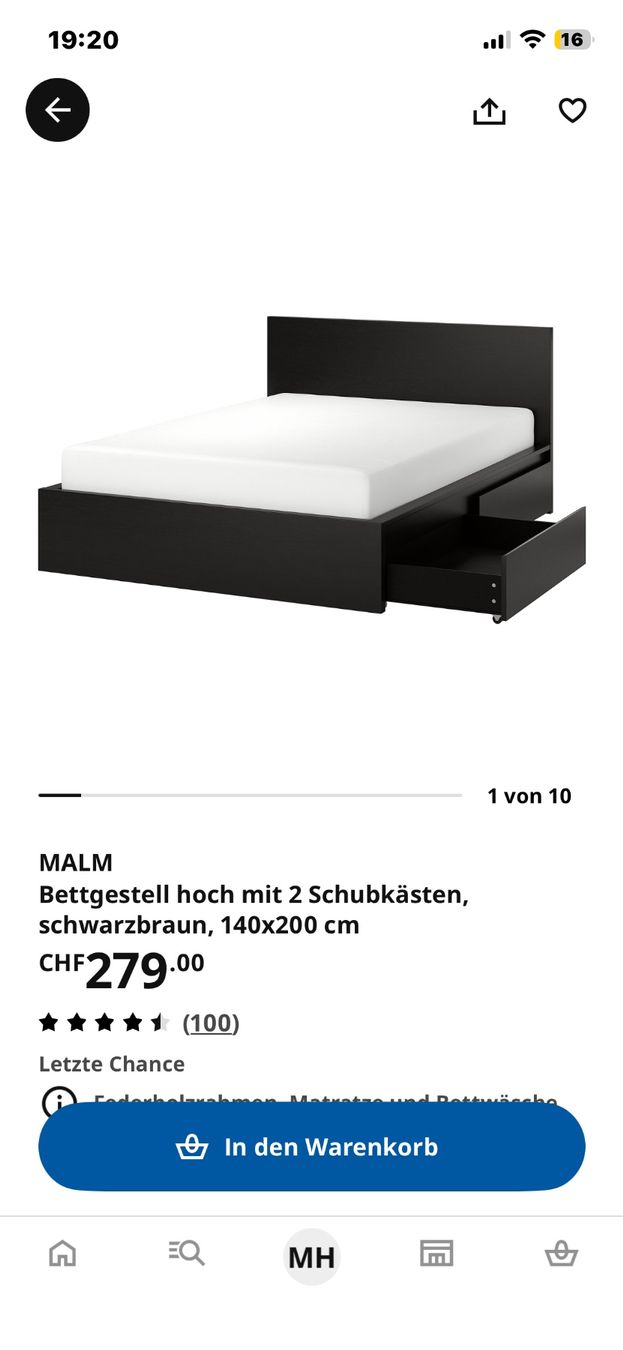 Ikea Letti: Bettgestell IKEA MALM 140x200 – Usato da Bern venduto da M.Honi