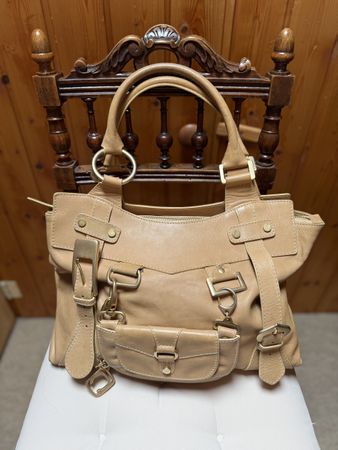 Orciani Stylish Beige Leather Tote Bag with Unique Details