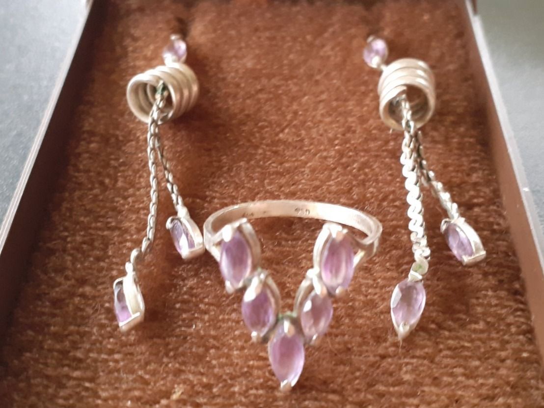 Boucles d'oreille: Ohrstecker + Ring Amethyst Silber 1950er – D'occasion à Mörschwil par wunderkiste44 5