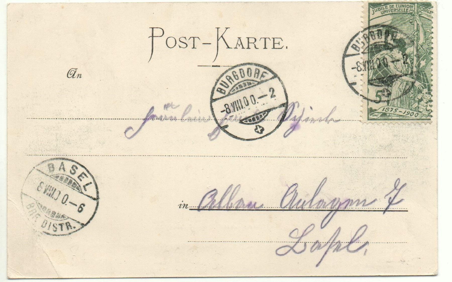 Ansichtskarten: Gruss aus BURGDORF 1900 – Gebraucht aus Jona von philajona 1