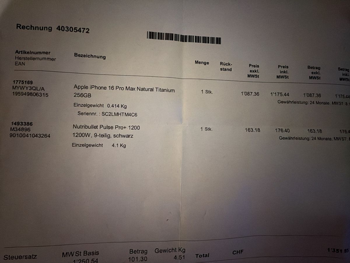 Apple Portables: Iphone 16 Pro Max Titanium – D'occasion à Kloten par zorn64 2