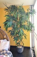 XL Kunstpflanze Bambus 240cm mit ECHTEN Naturstämmen & Topf