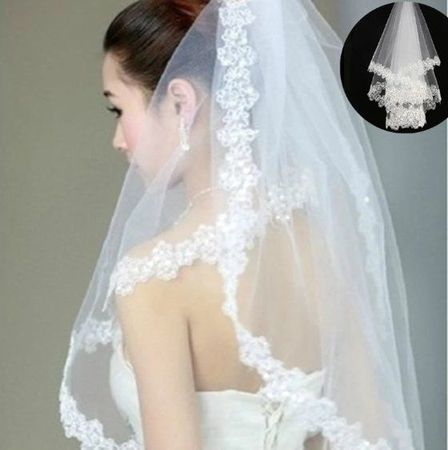 NEUER Braut Schleier Ivory mit Pailetten 150cm - 222410