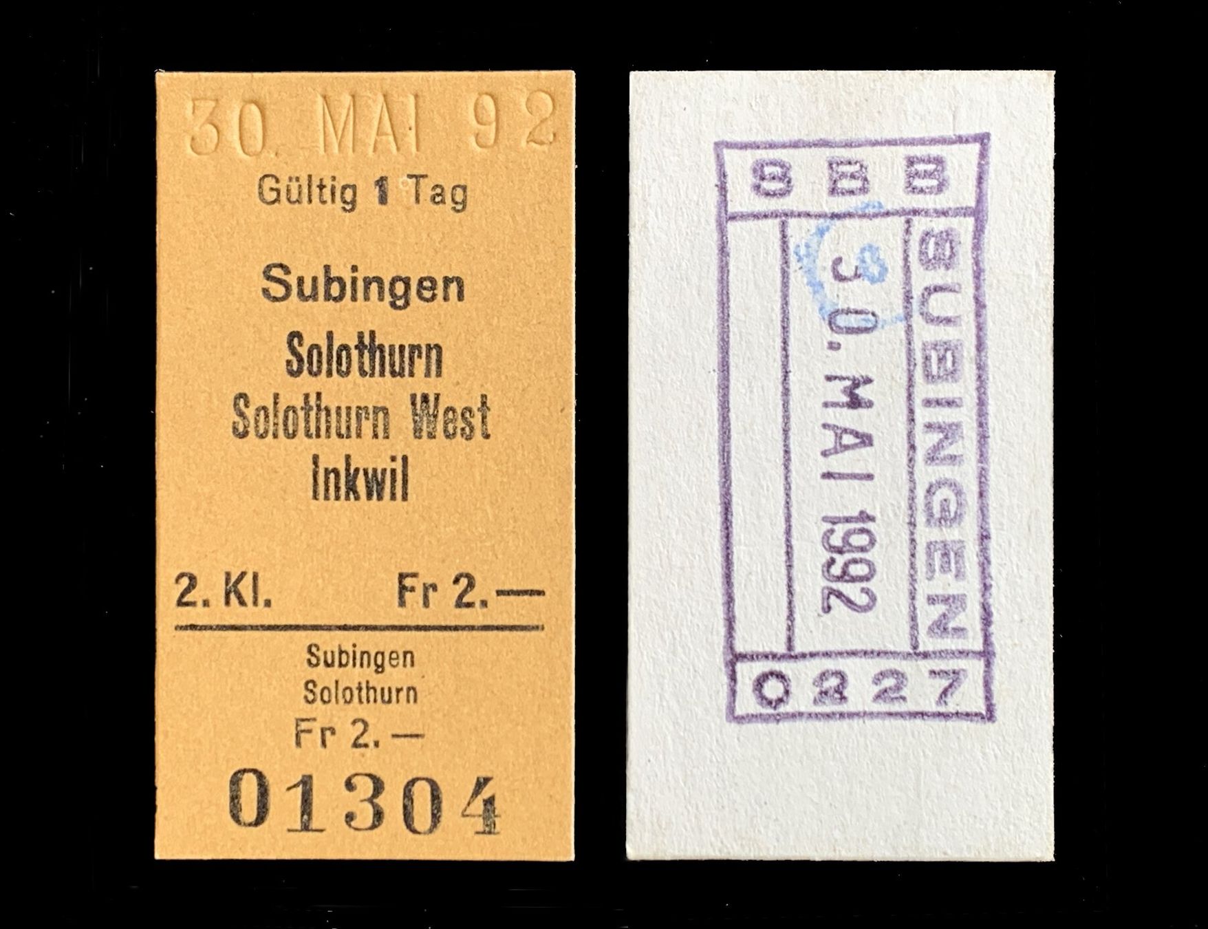 Tickets: Subingen Solothurn Inkwil Bahn SBB Edmondsonsches Billett – Neu (gemäss Beschreibung) aus Bern von AWiBe