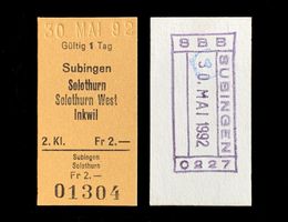 Subingen Solothurn Inkwil Bahn SBB Edmondsonsches Billett
