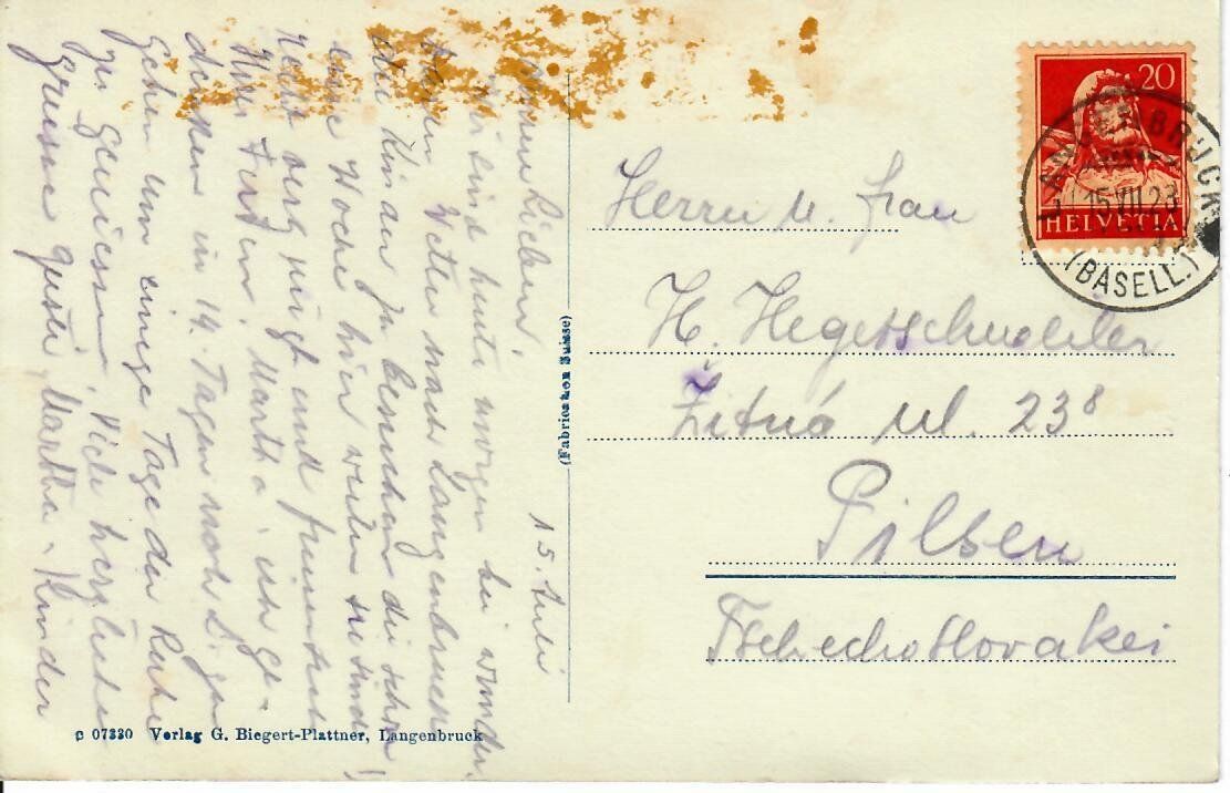 Cartoline postali: Langenbruck  1923 – Usato da Hochdorf venduto da Ziegel-16 1