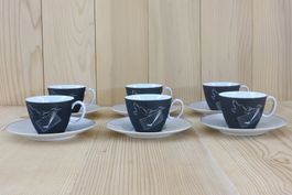 6 Kaffee-Tassen, Papageno Rosenthal Bayern J. Haviland, 50er