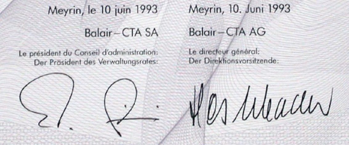 Dokumente: Balair-CTA AG, Meyrin - 1993 – Gebraucht aus Solothurn von Sgasche 1