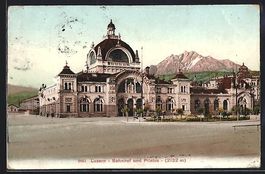 AK Luzern, Bahnhof und Pilatus