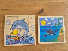 2 Holzpuzzle (Eichhorn + Playtive) - Delfin + Wale