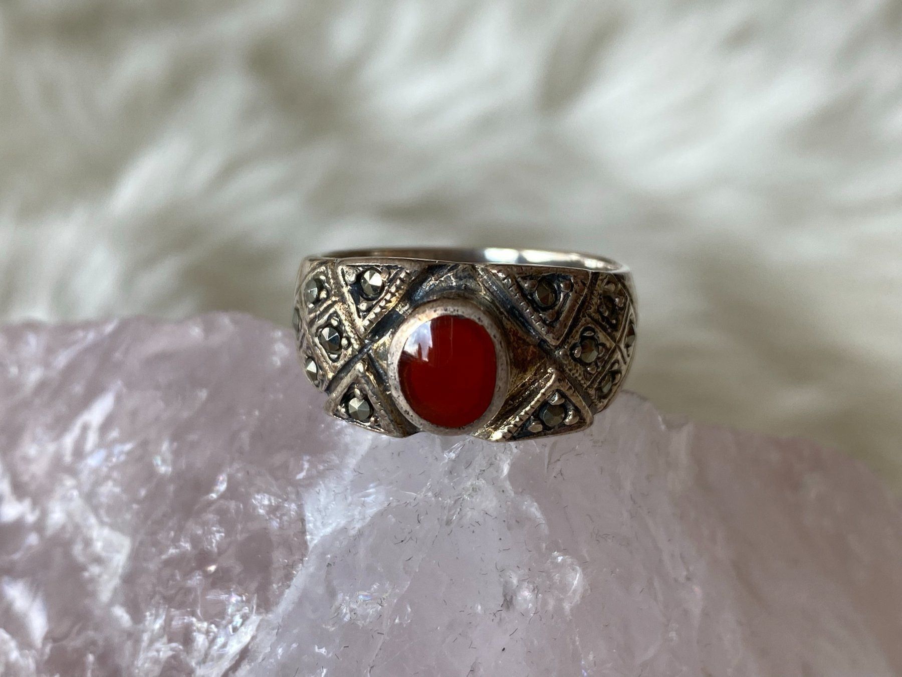 Anelli: Ring Silber 925 mit rotem Stein – Usato da Istighofen venduto da Ringparadies