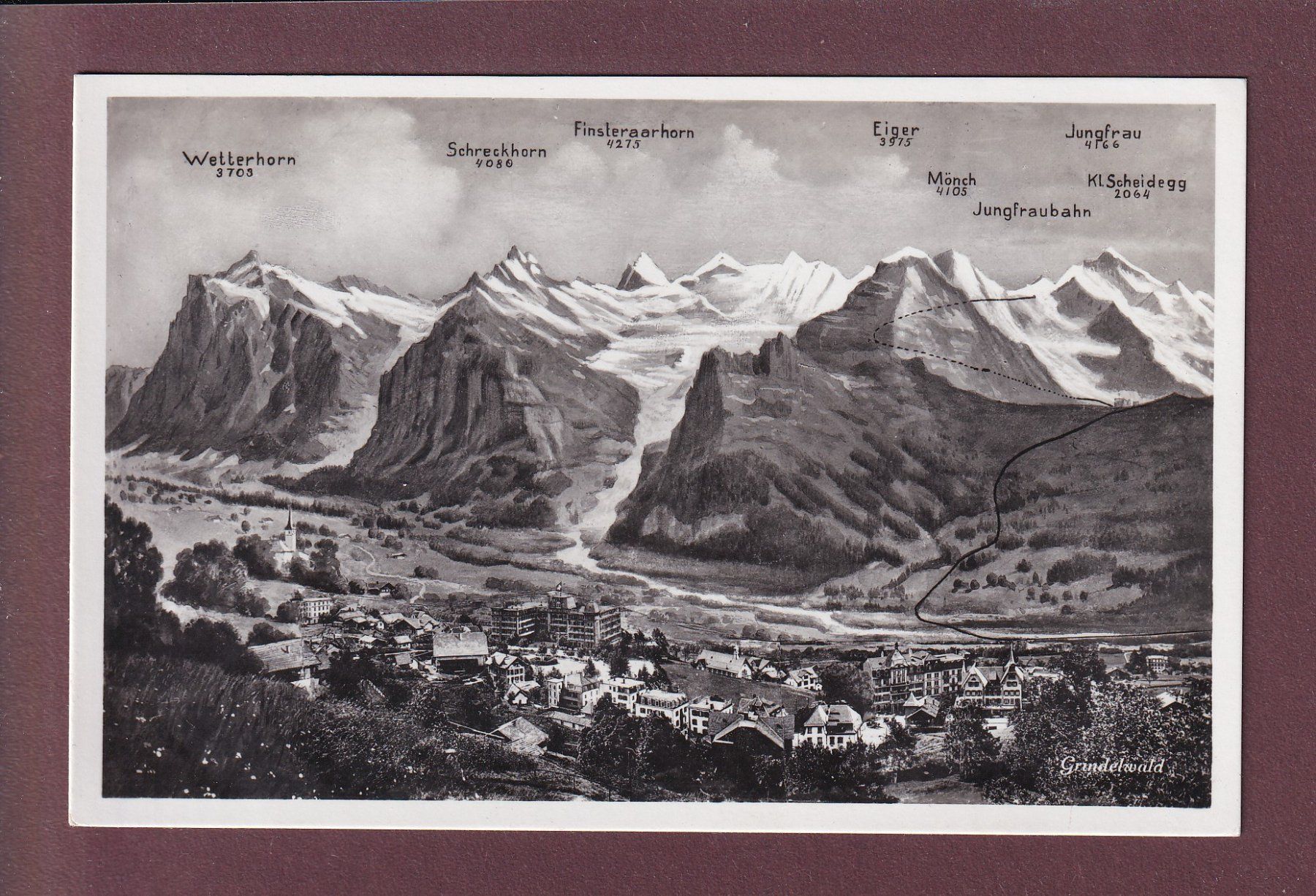 Cartoline postali: GRINDELWALD und Umgebung - Vogelschau – Usato da Pully venduto da nicecards-shop